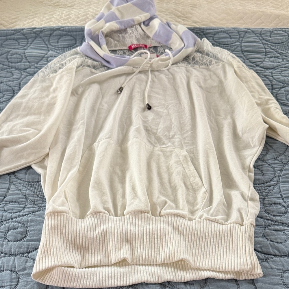 White and Lavender Hoodie with Lace Detail